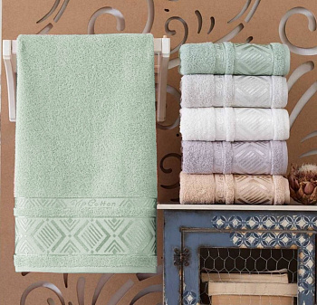 Рушники махрові VIP COTTON, ніжна мята (Набір (Баня+Лице))