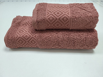 Рушники махрові VIP COTTON GALINA, корал (Набір (Баня+Лице))