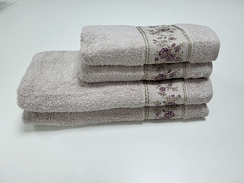 Рушники махрові BOTANIC, сіро-ліловий (Набір (Баня+Лице))