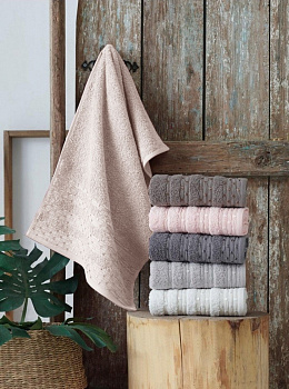 Рушники махрові VIP COTTON LUPEN, пудра (Набір (Баня+Лице))