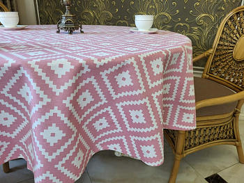 Скатертина Тибет рожевий, овальна (Овал 130/170 см)
