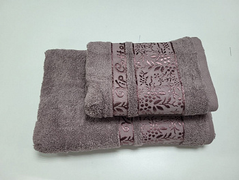 Рушники махрові VIP COTTON ROWAN, шоколад (Набір (Баня+Лице))