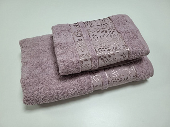 Рушники махрові VIP COTTON ROWAN, слива (Набір (Баня+Лице))